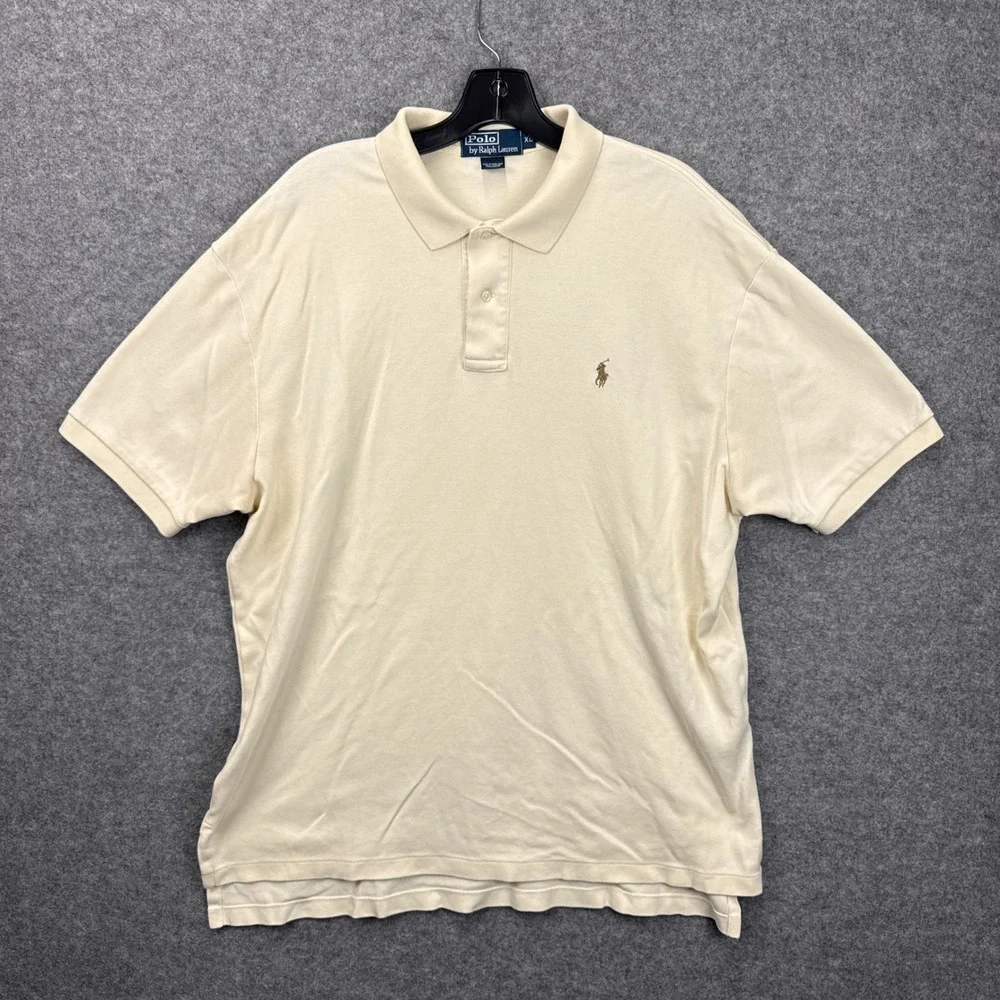 Polo Ralph Lauren Mens XL Cream Cotton Short Sleeve Pony‎ Logo Polo Shirt